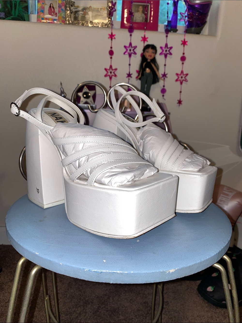 Naked Wolfe White Platform Block Heel Sandals